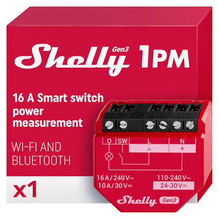 Shelly 1PM Gen3 kompaktni uređaj za mjerenje potrošnje jednog električnog kruga